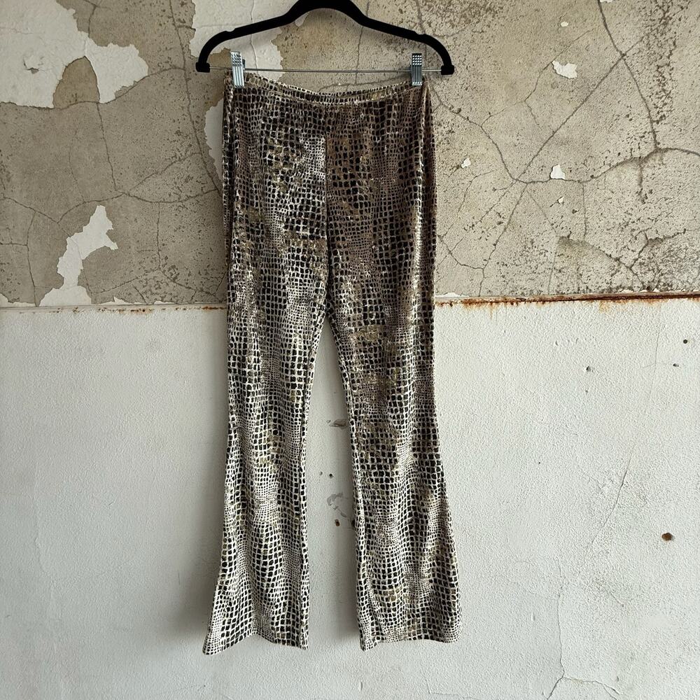 Vtg 90s Express Velvet Pants Metallic Snakeskin Print Bootcut Flare Y2K Mob Wife